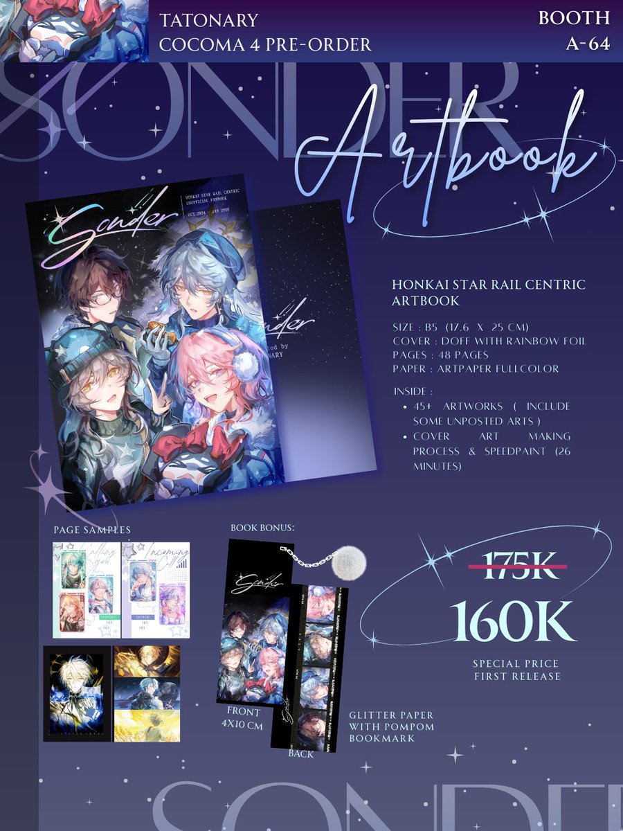(🔁 &amp;💙 appreciated!) 
#COCOMA4 pickup &amp; local mail order open!

 ★Booth A-64

🗓 25 Jan - 2 Feb
✉️ from jkt 
🌍 GOs only (check 🔗)

💙HSR, ALNST, GI, Miku 
#cocoma4catalogue 

⤵️🔗 below &amp; more merchs