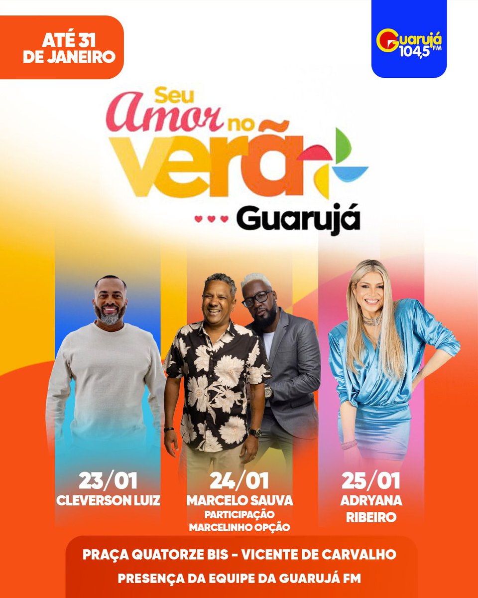 #Bomdiammezamoxxx☕️🌺 Domingouuu! E é hoje 25/01 com a @guarujafm1045 
Palco 20h #AdryanaRibeiro e #Banda Ao vivo😉
"O seu amor no verão, #Guarujá"
Praça 14 Bis/Vicente de Carvalho