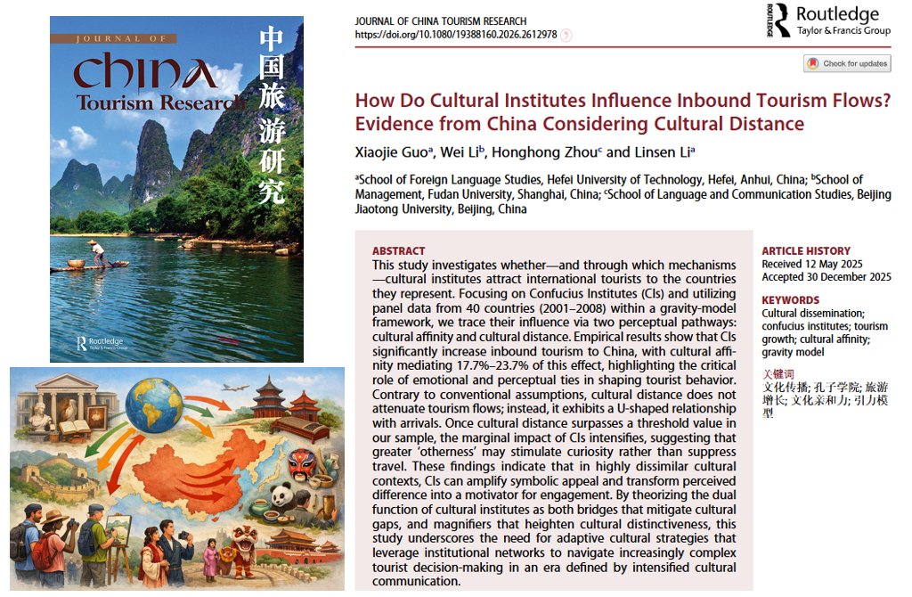 ctr_journal's tweet photo. Our latest publication by Xiaojie Guo, Wei Li, Honghong Zhou &amp; Linsen Li investigates whether—and through which mechanisms—cultural institutes attract international tourists to the countries they represent.

Full paper:
https://t.co/EhKK42SRP8 https://t.co/npvEBfQemg