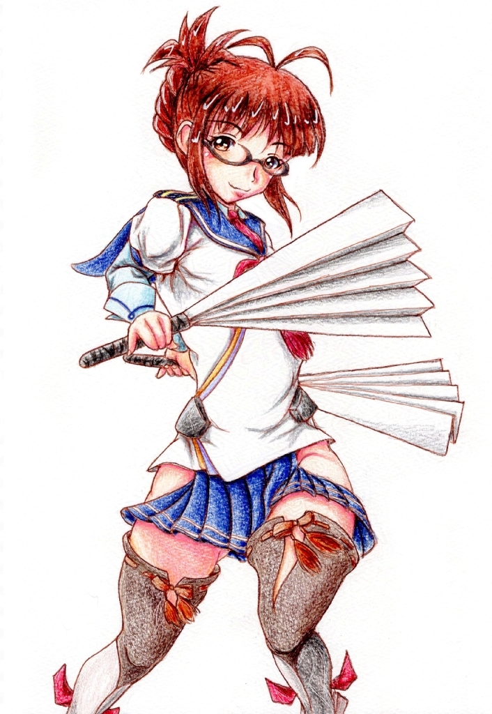 #みなさんの艦これネタ絵見せてください 
#過去絵 
ネタ絵になるかな? アイマスの律子…さんに大淀のコスプレさせたの ←主材がアイマスなんで方向性としては真逆だったかもしれねえ
なお、般若の面を描くかは最後まで迷った 