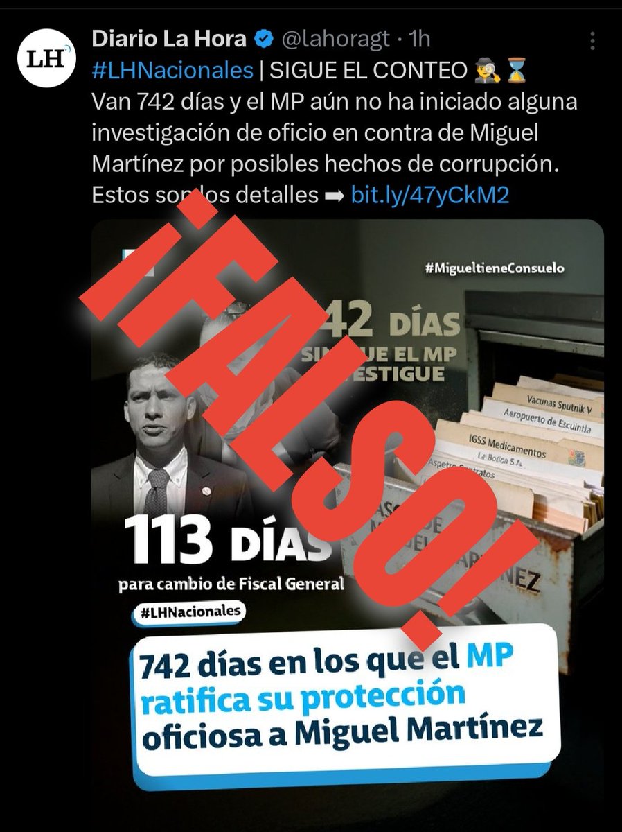 infoyprensa_MP's tweet photo. 📢 MP INFORMA   

❌FALSO  

La desinformación únicamente busca manipular y engañar.   

#MPfuerteYfirme 💪
#MPinforma https://t.co/99eFHYGHXk