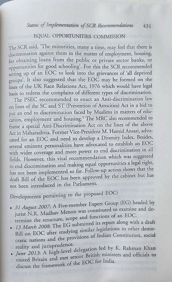 AbdurRahman_IPS's tweet image. #UGC की नई गाइडलाइन ने सच्चर कमेटी की सिफारिशों की याद दिला दी. इस कमेटी ने और बाद में बनी कुंडू कमेटी ने भी Equal Opportunity Commission अर्थात समान अवसर आयोग की स्थापना की सिफारिश की थी. 
इसके अनुसार सरकार सभी सरकारी विभागों, प्राइवेट सेक्टर और शिक्षा के संस्थानों में #EOC की