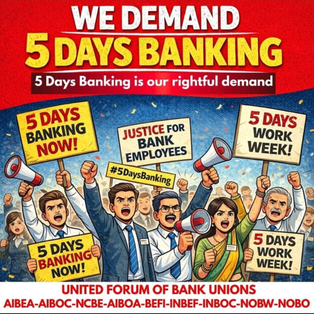 Bankers are the backbone of financial inclusion &amp; growth.
Fulfill the promise made with them.
#BankersDemand5DayWeek 

<a href="/PMOIndia/">PMO India</a> <a href="/nsitharaman/">Nirmala Sitharaman</a> <a href="/nsitharamanoffc/">Nirmala Sitharaman Office</a> <a href="/DFS_India/">DFS</a> <a href="/FinMinIndia/">Ministry of Finance</a> <a href="/fboioa_india/">Federation of Bank of India Officers' Associations</a> <a href="/aiboc_in/">All India Bank Officers' Confederation (AIBOC)</a> <a href="/nilesh_pawar15/">Nilesh Pawar</a> <a href="/AbhishekBOIOA/">Abhishek Kumar Srivastava</a> <a href="/ravindra0522/">Ravindra Singh</a> <a href="/Ashurules09/">Ashutosh Sharma</a> <a href="/AshishTekale_/">Ashish Tekale Patil</a>