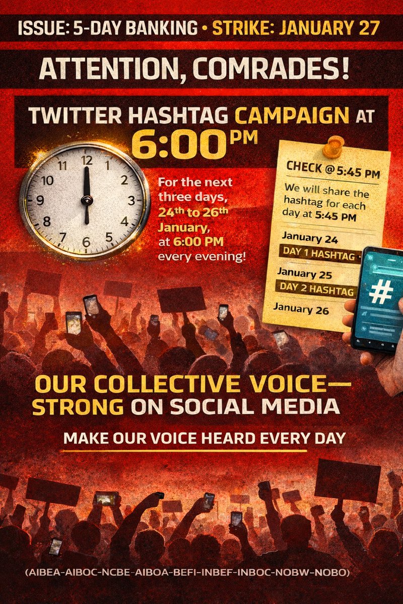 Use this 
#BankersDemand5DayWeek 
today 6 pm onwards...
Make it a grand success again...