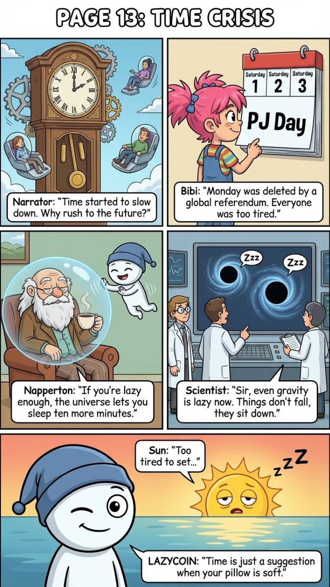 LazyCoinToken's tweet image. Time Crisis / Fluff Dimension

Time bends differently when nobody rushes.

Page 13: Time Crisis
Page 14: Fluff Dimension

The calm deepens 😴

#LAZYCOIN