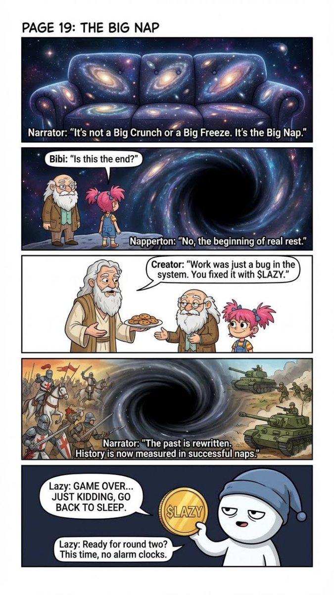 LazyCoinToken's tweet image. The Big Nap / Eternal Legacy

Every story ends where it began.

Page 19: The Big Nap
Page 20: Eternal Legacy

The calm was the point 😴

#LAZYCOIN
