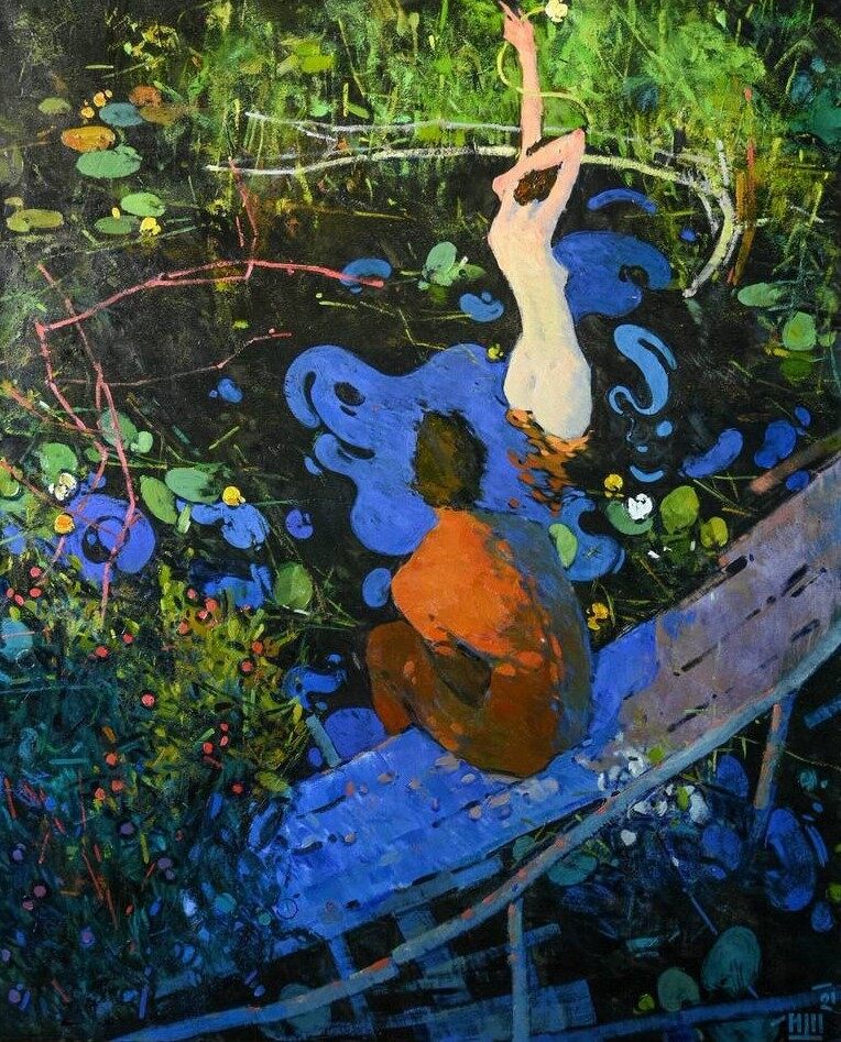 Igor Shcherbakov, Two on a Bridge, 2021, Oil on canvas