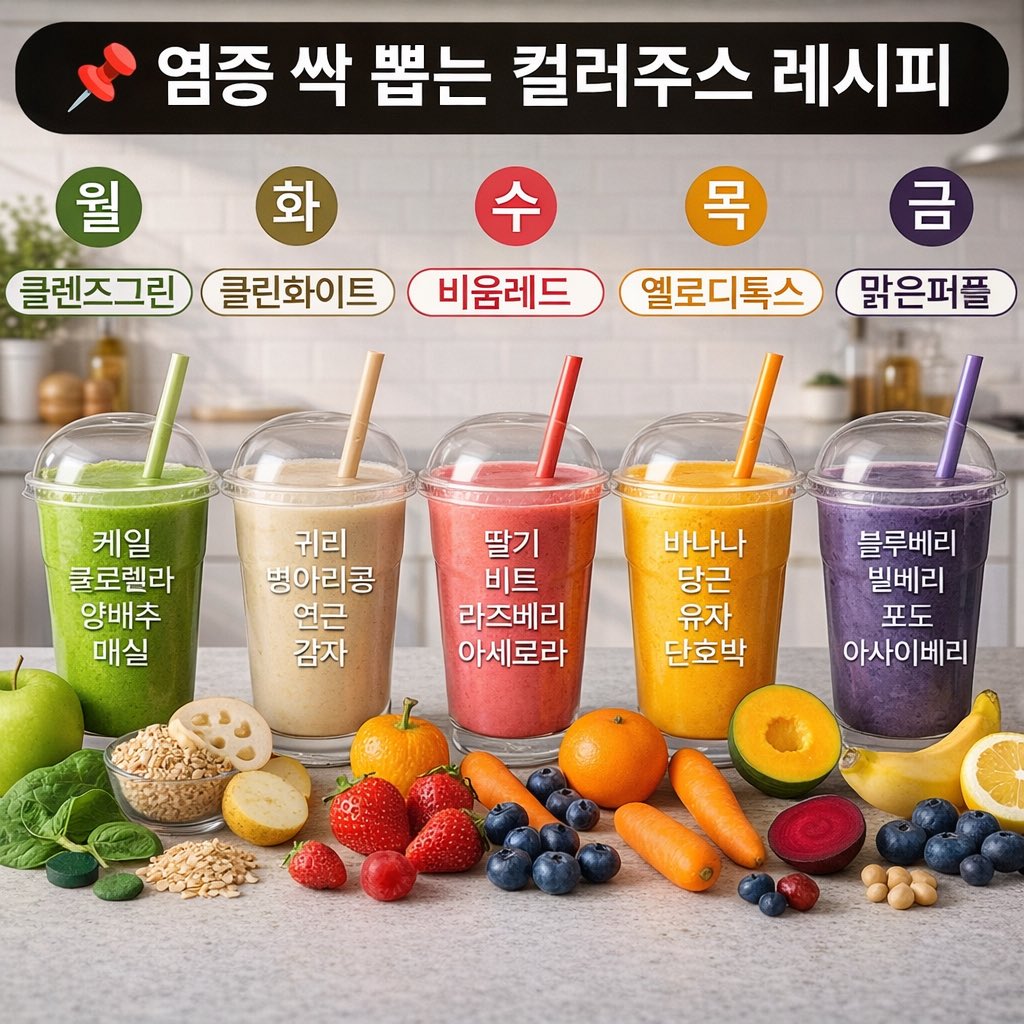 skydraft_X's tweet image. 건강은 의지가 아니라 &amp;lt;색깔&amp;gt;입니다.

우리는 늘
운동, 식단, 영양제만 이야기하지만
정작 몸은 훨씬 단순한 언어로 말합니다.

바로 &amp;lt;컬러&amp;gt;

이 이미지 보면 구조가 보입니다.

월 🟢 그린
→ 염증·독소 리셋

화 ⚪ 화이트
→ 장·면역 회복

수 🔴 레드
→ 혈액·피로·항산화

목 🟡 옐로
→…