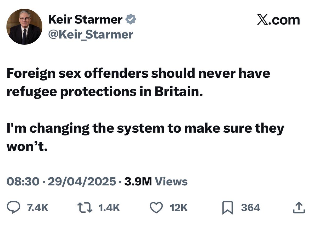 🚨Remember there’s always a tweet: Well it’s been 271 days since this post by our Communist Dictator Keir Starmer - has anything changed? 

I don’t think the women and children in our communities have ever felt more vulnerable! 🇬🇧