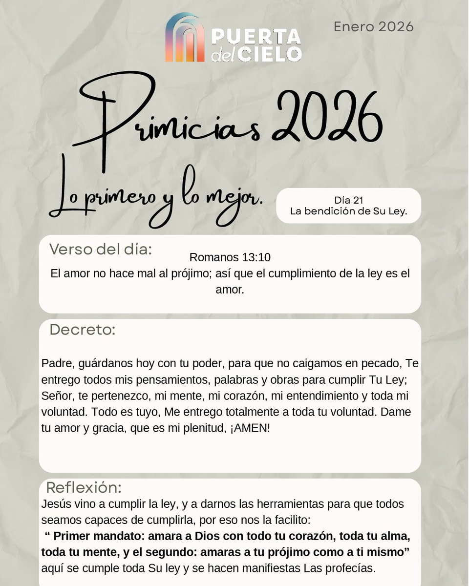 Día 21 de #Primicias2026 🍇
Caminamos en el cumplimiento de su ley, viviendo el amor que ordena, guarda y da plenitud.