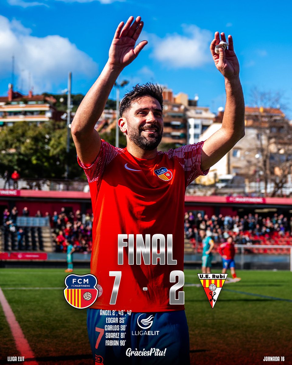martinenc's tweet image. ⏱ 𝐅𝐈𝐍𝐀𝐀𝐀𝐀𝐀𝐀𝐀𝐋
🔴#FCMartinenc 7-2 @UERubi 
⚽ Ángel (3), Edgar, Carlos, Suárez i Fabi

#SomMartinenc #futbolcat