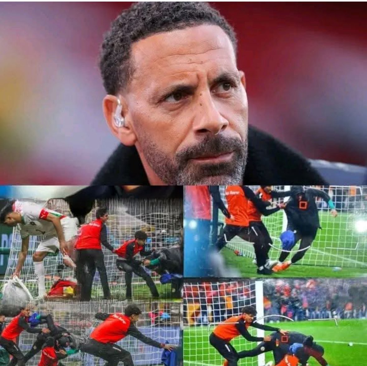 StadesC's tweet photo. Rio Ferdinand :
« Quel droit ont les ramasseurs de balles d’empêcher les gardiens d’essuyer leurs gants ? »

« À un moment donné, quelqu’un doit absolument contacter la Fédération marocaine de football. On a besoin d’une explication.» https://t.co/0JVtYcp2MF