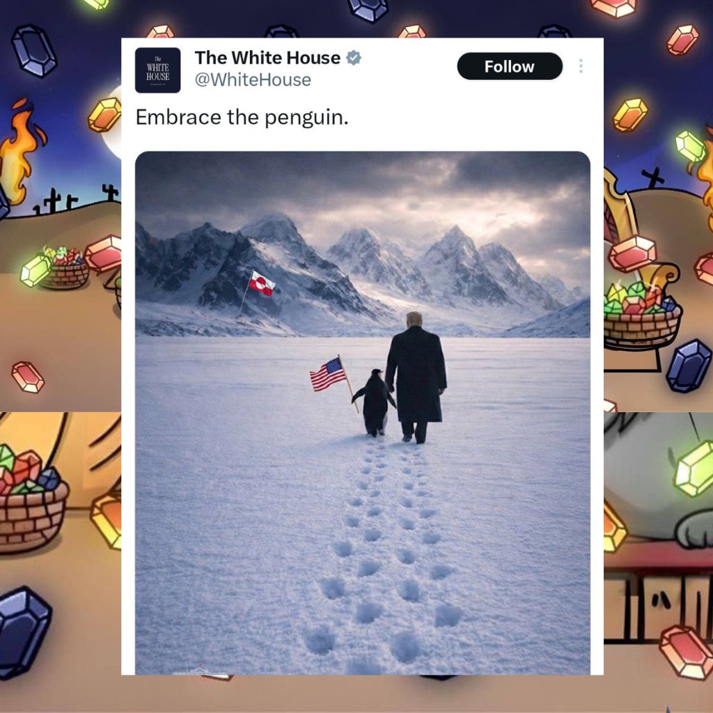 Pure meme market behavior. PENGUIN went from $0.01 to $0.16 (15x) after a  random White House post showing Trump with a penguin. No real link, just AI  image vibes and CT connecting