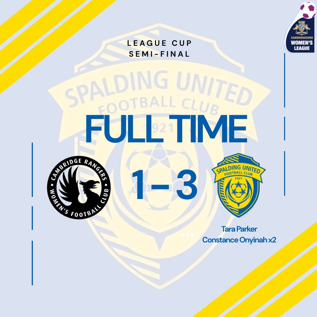 Finals scores for the tulips. 🌷

Through to the Final of the League Cup! 💙💛

#spaldingunitedwomen #upthetulips #spaldingunited #leaguecupsemifinal