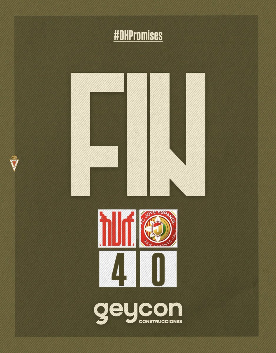 J17 | JUVENIL DH PROMISES | FIN | 4-0 |
¡𝗙𝗜𝗡𝗔𝗔𝗔𝗔𝗔𝗔𝗔𝗔𝗔𝗔𝗔𝗟! 
¡𝗚𝗥𝗔𝗡 𝗩𝗜𝗖𝗧𝗢𝗥𝗜𝗔 𝗗𝗘𝗟 𝗣𝗥𝗢𝗠𝗜𝗦𝗘𝗦 𝗘𝗡 𝗖𝗔𝗦𝗔! 
🔒 ¡Invictos como locales! 
⚽️ Javi Cárceles 
⚽️ Alberto Teruel 
⚽️ Christian Alemany 
⚽️ Alejandro Valverde 
#MurciaPromisesJovéEspañol