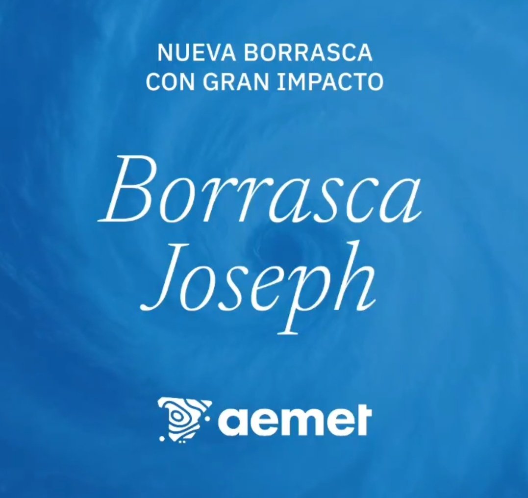 Tenemos nueva borrasca de gran impacto. El Instituto Meteorológico Portugués ha nombrado a la borrasca Joseph.

Joseph provocará en amplias zonas de la Península Ibérica abundantes lluvias y fuertes rachas de viento a partir de mañana lunes.

En Huelva empezaremos a sentir sus