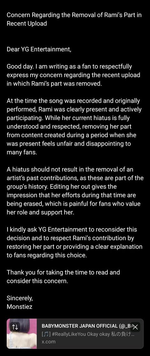 RAMIGLOBAL_'s tweet image. How to file a formal complaint to YG through their website for the recent issue 

Website: ygfamily.com
Scroll down → "contact" → "Artist-related Inquiry" → fill the form → write the concern

Template of message: drive.google.com/file/d/1AAAx3C…
#RAMI #SHINRAMI #라미 #ラミ