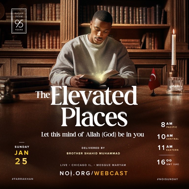 Today at 10am CST, join us for a powerful message by Student Minister Shahid Muhammad (<a href="/ShahidMathdr12/">Shahid Muhammad</a>)…

🤩 The Elevated Places… 🤩 

📍 7351 S. Stony Island, Chicago IL

📱 💻 media.noi.org

#NOISundays