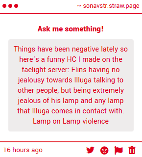 I'M CRYING imagine flins going to his lamp form and he's just. floating where other lightkeepers might keep their lanterns. menacingly.