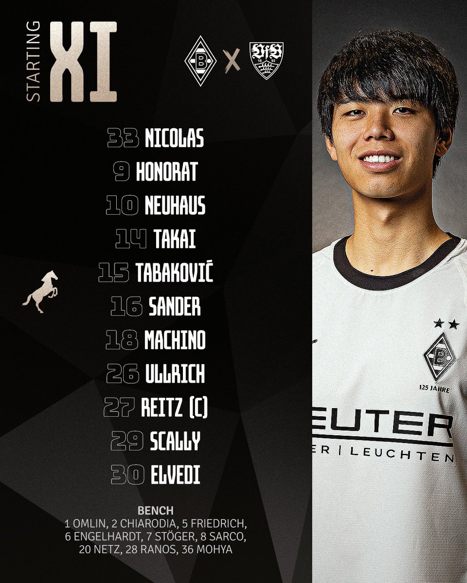 borussia_jp's tweet image. シュトゥットガルト戦のメンバーリスト🖤🤍💚

#町野修斗 と #高井幸大 は先発出場！

#ボルシアMG #BMGVFB