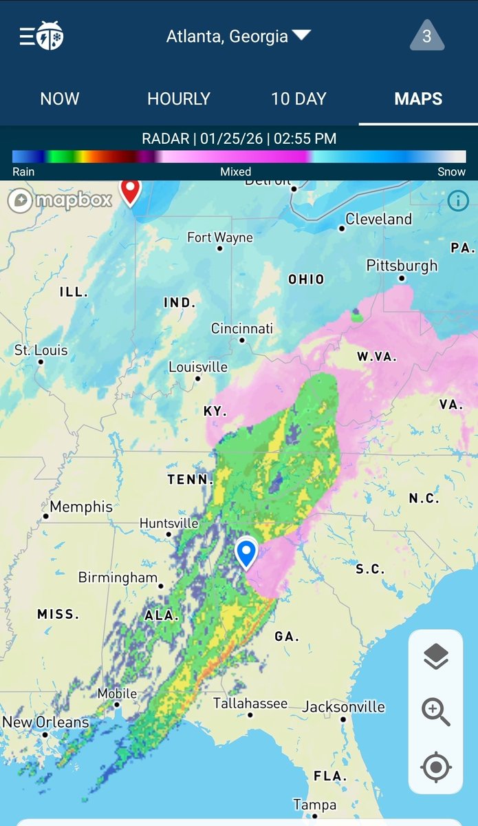 MR_0978's tweet photo. @ryanweather my weather app one hour run keeps Buckhead at freezing as the front pushes forward. Does that mean sleet or that we are just barely staying above freezing and then it will drop back below quickly as night falls? https://t.co/ajh967gRAg