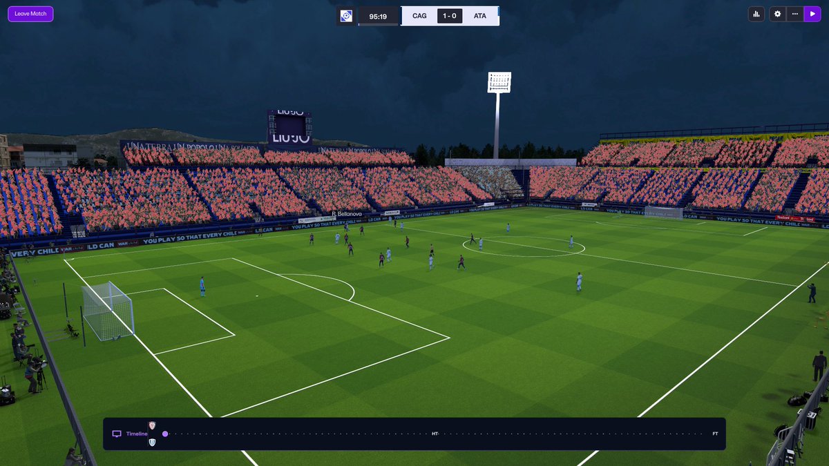 I have now revisited Cagliari in #FM26. Playing with new light bulbs and a new match ball ;)