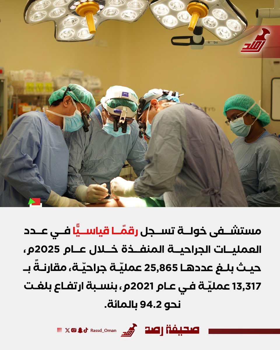 🔴 مستشفى خولة تسجل رقمًا قياسيًّا في عدد العمليات الجراحية المنفذة خلال عام 2025م