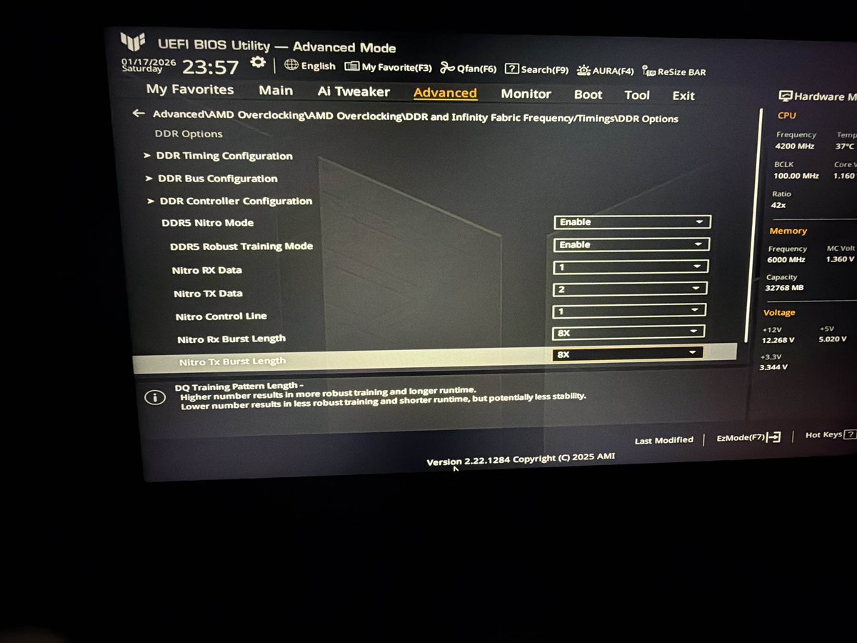 INSTANT FPS IMPROVEMENTS 

Disappointed with your AMD DDR5 Performance? Do these settings for an Instant performance boost.

🔎 Find DDR5 Nitro mode in your bios (Check replies)

Copy these settings directly

📈Enjoy FREE FPS &amp; Delay Improvements

❤️+♻️ and Comment for Help🫡