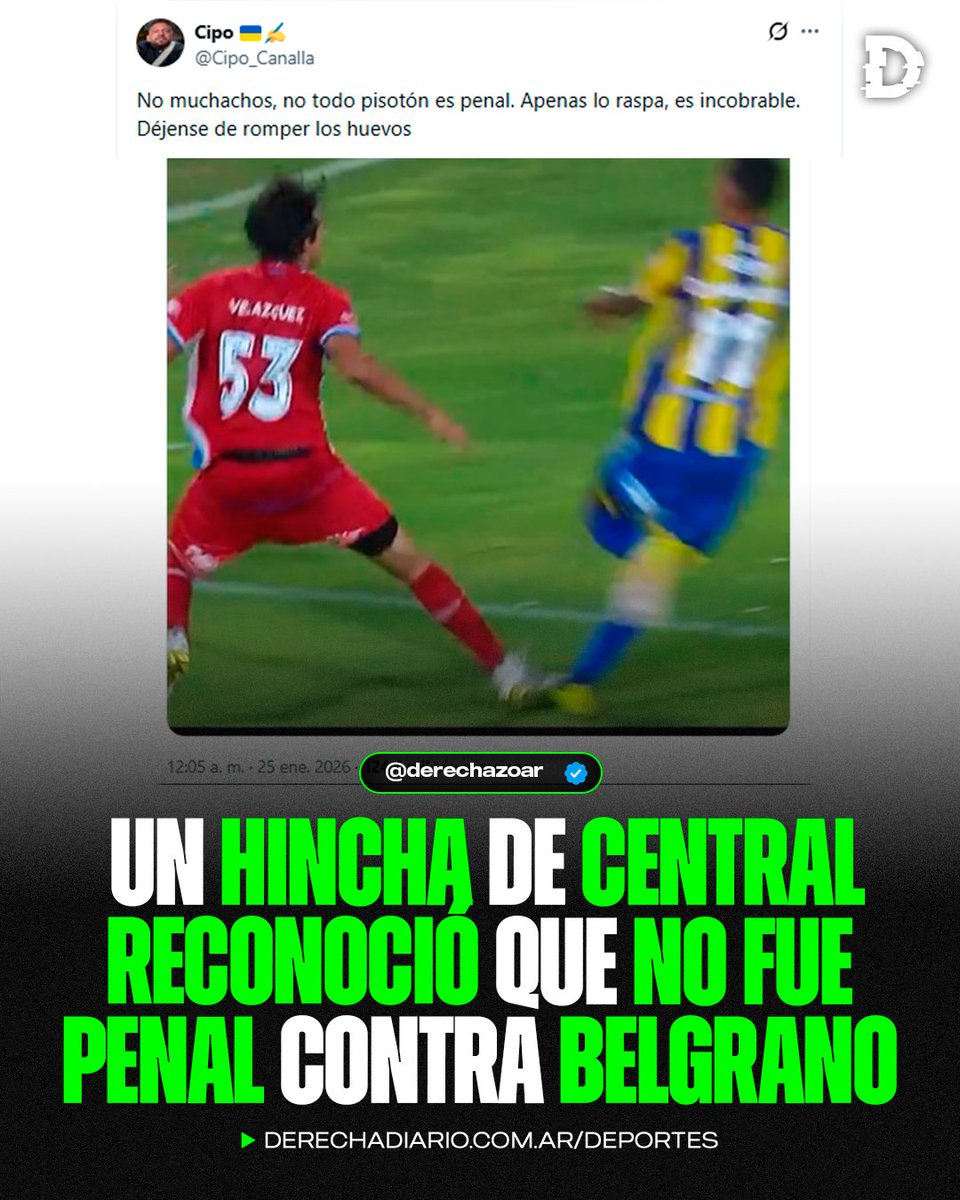 🇦🇷🚨 NI LOS PROPIOS HINCHAS DE CENTRAL BANCAN EL ROBO: Un hincha del Canalla reconoció en X que el penal ante Belgrano fue regalado.