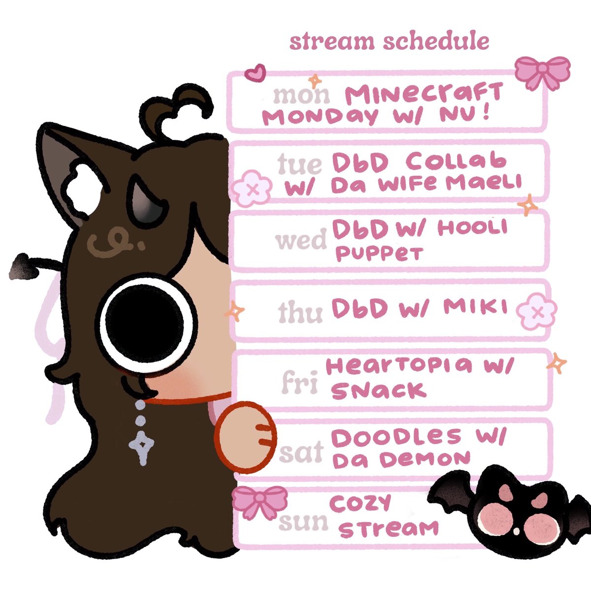 Stream schedule for the upcoming week!!