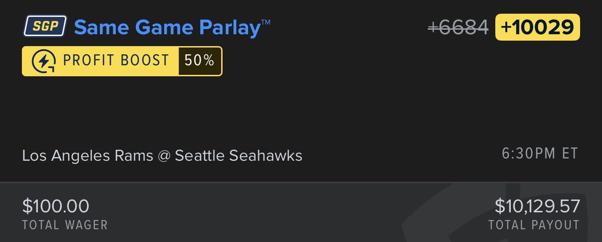 MrBearBets's tweet image. I ran the numbers for Rams @ Seahawks SNF 👊🏼 and I found a play that $100 pays $10,129 🥵 it looks so good 👊🏼

I will send it to every FOLLOWER that ⬇️

LIKES + COMMENTS + RTs 🚨

GO GO GO 🔥