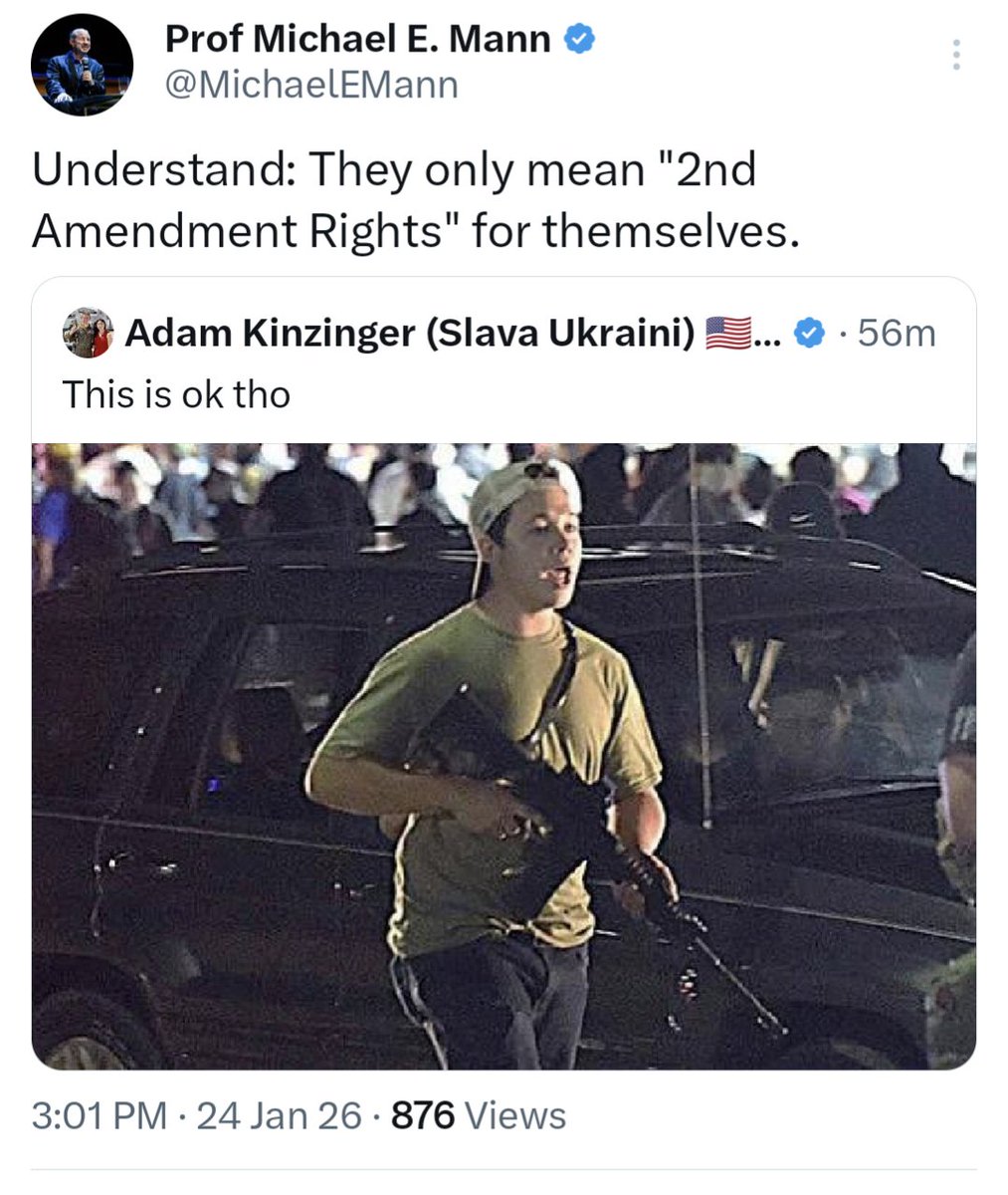 <a href="/Acyn/">Acyn</a> Republicans in 2021: Kyle Rittenhouse is a hero for being armed at a political protest.

Republicans in 2026: Alex Pretti is a domestic terrorist who deserved to die for being armed at a political protest.