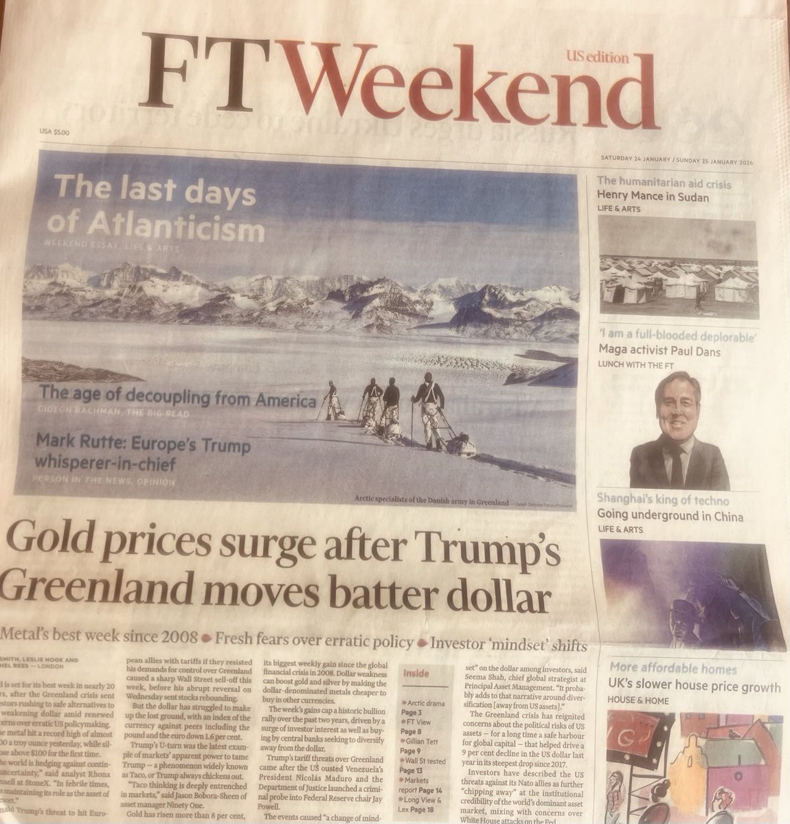 Cover of ⁦<a href="/FT/">Financial Times</a>⁩. Now if only there was someway to invest in a #GOLD company with assets actually in #Greenland. ⁦⁦<a href="/weareamaroq/">Amaroq Ltd</a>⁩ $AMRQ