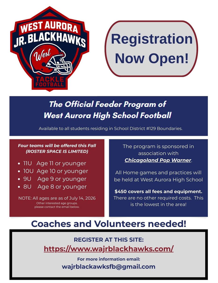 West Aurora Jr. Blackhawks Tackle Football tweet media