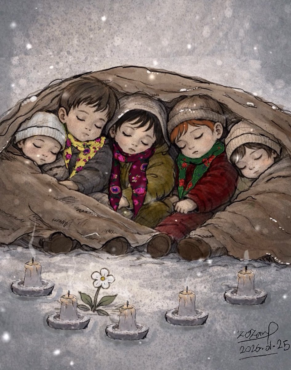 Lanajaff6's tweet photo. Five children died from hunger and extreme cold in besieged Kobani on January 24, 2026.

January 25-2026
The SDF reports that shelling by armed groups affiliated with Damascus killed a Kurdish child in Qasma village, west of Kobani

#KobaneUnderAttack #kobani #rojava https://t.co/9X5l6lM0bx