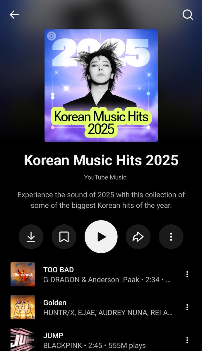 Coup_dEtat5's tweet image. G-DRAGON on the cover of 
"KOREAN MUSIC HITS 2025 "
        by YOUTUBE MUSIC!

TOO BAD , HOME SWEET HOME &amp;amp; TAKE ME featured in the playlist!

ÜBERMENSCH is the Most streamed 2025 album by a male k-pop act on YouTube Music!