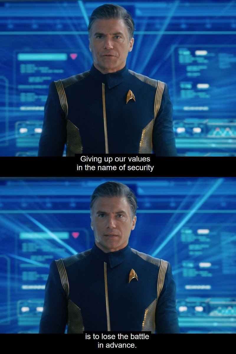 gaghyogi49's tweet photo. Pike's daily inspirational tubolift/corridor quote was really hard to read in #StarfleetAcademy's "Beta Test"⬇️. Thankfully, (most of) it can be read much better in "Vitus Reflux"⬆️. Pike spoke these words in the #StarTrekDiscovery season 2 episode "Project Daedalus" (2nd pic). https://t.co/C565tb51rM