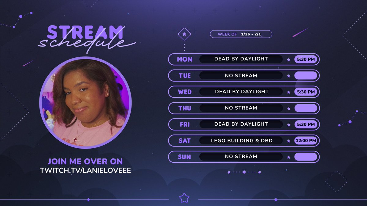 Hey cuties, we're DBD heavy this week as we continue my little challenge but we're building legos later this week. Catch me over at twitch.tv/lanieloveee! ✨