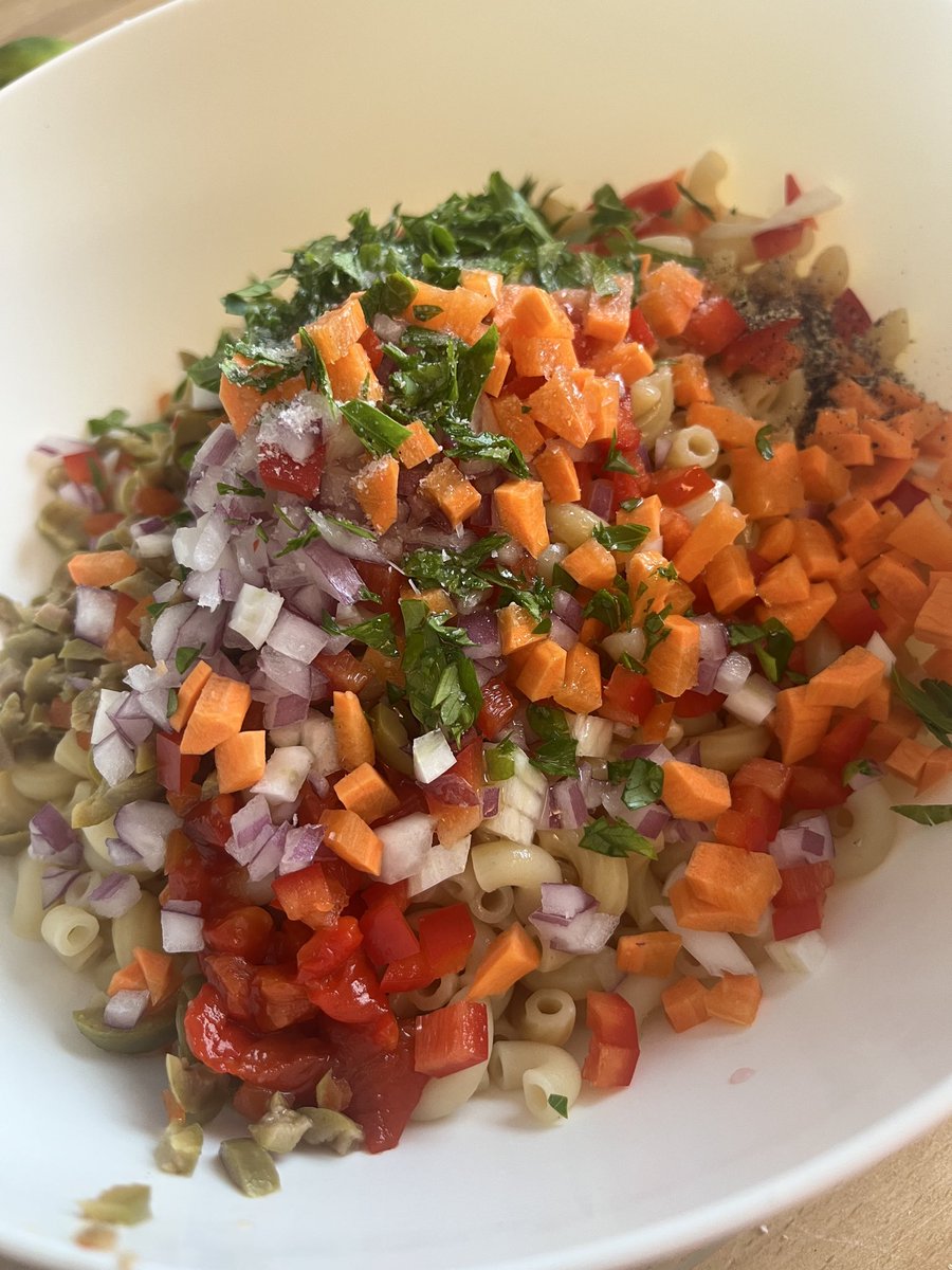 Meal prep during the snow storm. Someone asked for pasta salad do the week.
