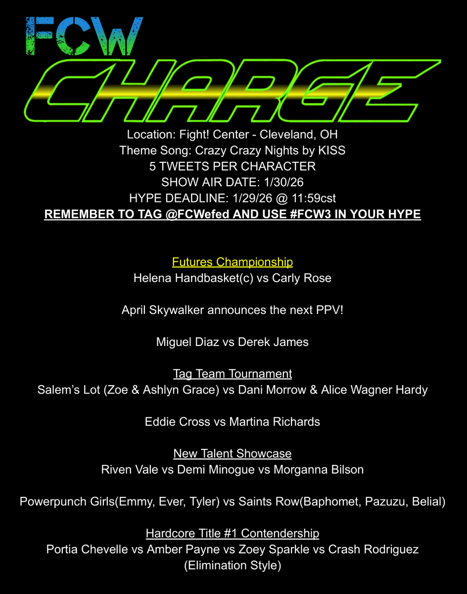 DNPZeroDay's tweet photo. The card for Friday Night Charge 3 is here! https://t.co/LAoA1RWfJZ