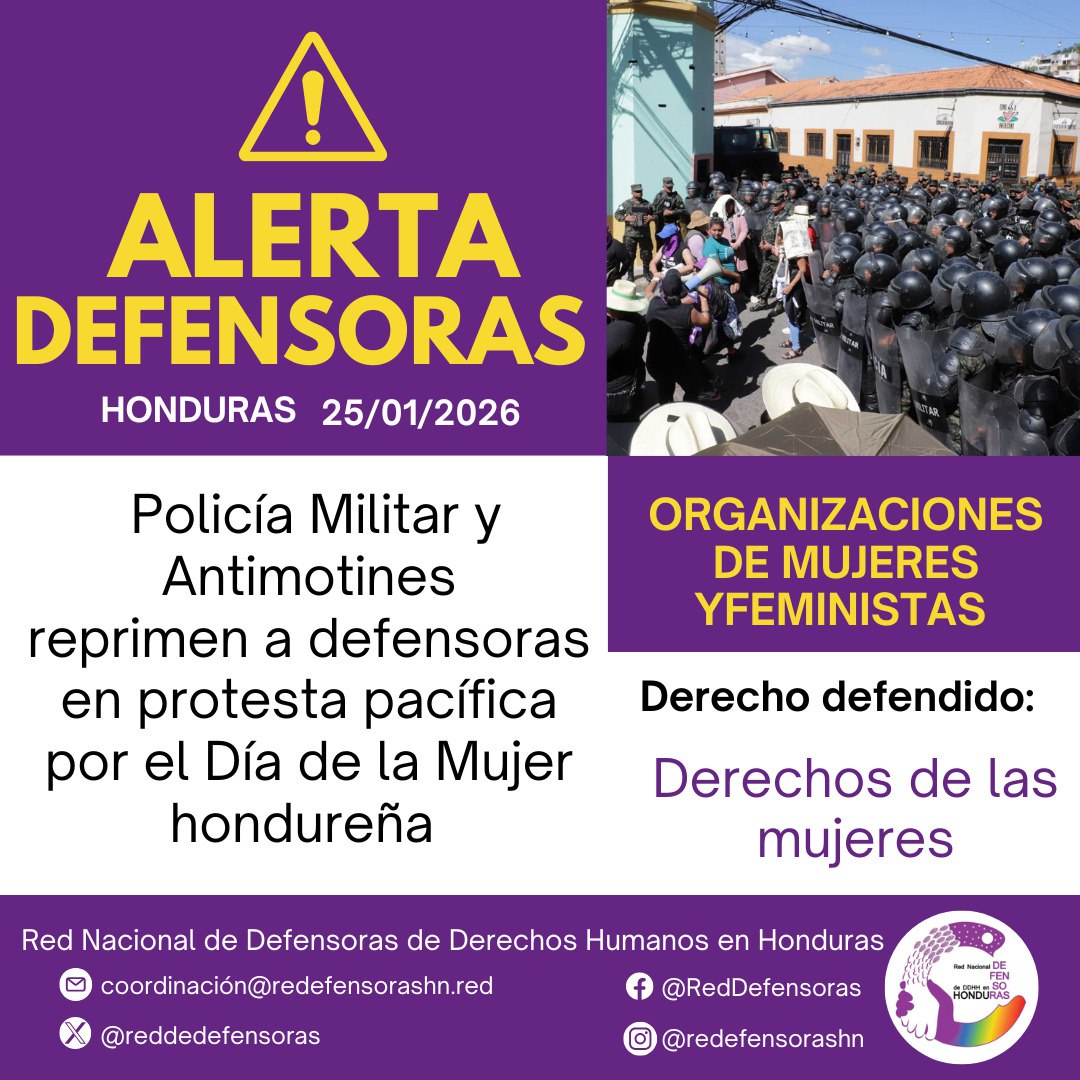 RedDefensoras's tweet photo. #AlertaDefensoras │ Policía Militar y Antimotines reprimen a defensoras en protesta pacífica por el Día de la Mujer hondureña 

⚠️Leer alerta aquí: https://t.co/VAmHq7Ez62 https://t.co/l5krjHo5Cu