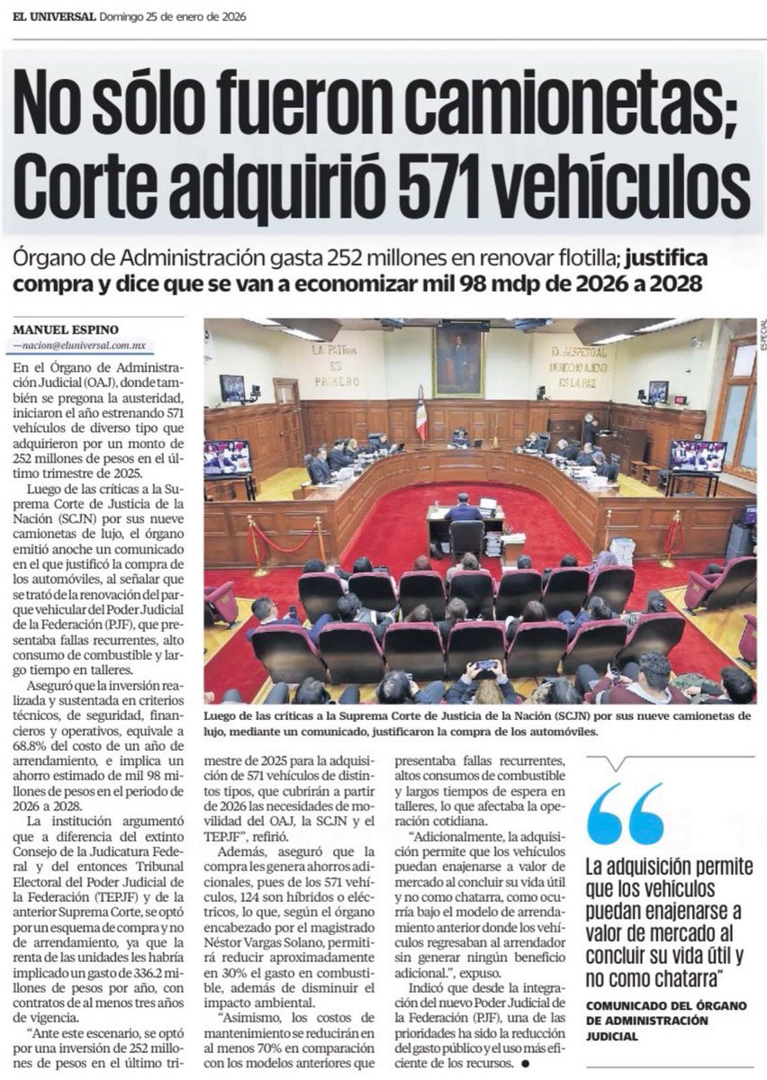 Esto no empezó con camionetas. Empezó cuando el Poder Judicial decidió explicar un gasto público enorme con números que no se sostienen entre sí. 571 vehículos, 252 millones de pesos y una promesa de ahorro que no cuadra ni en papel. Ahí se rompe la historia: cuando la aritmética
