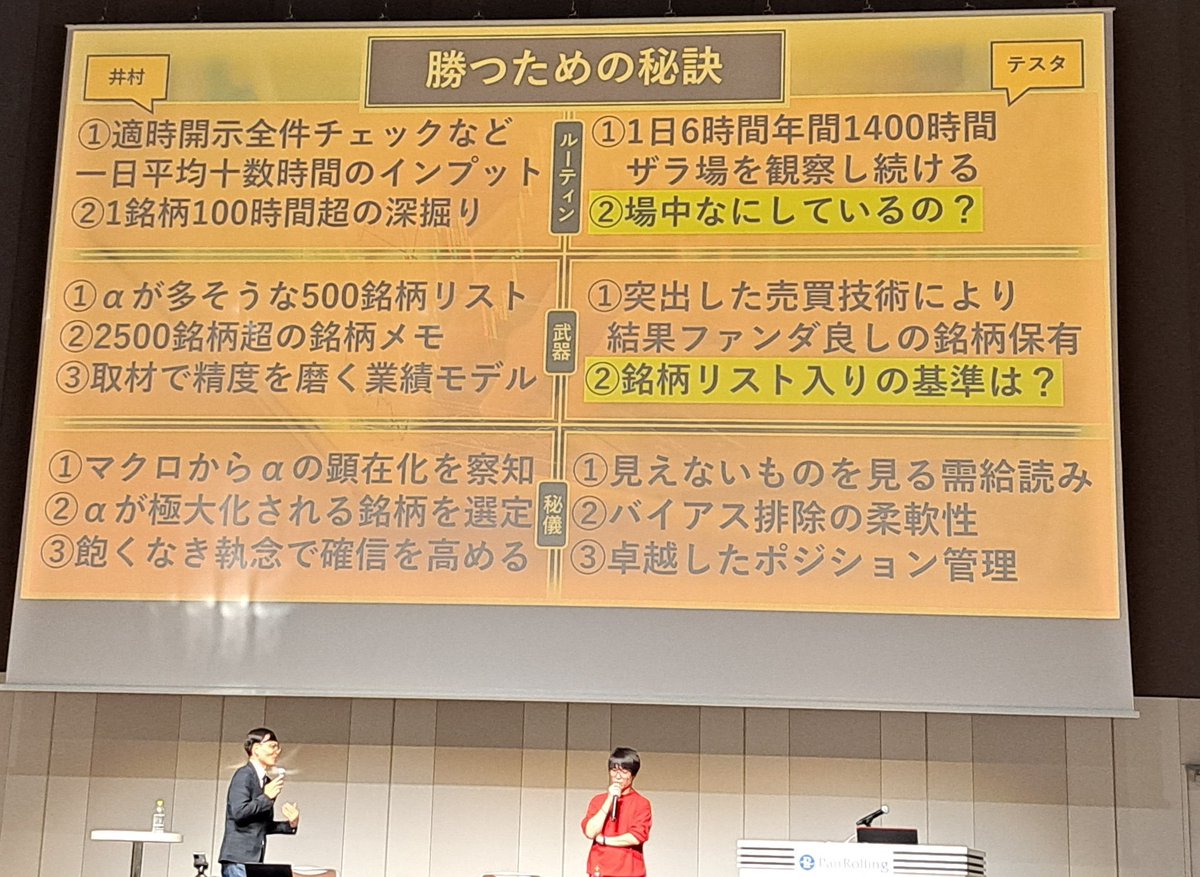 保存版】定期的に見返したい井村氏＆テスタ氏の勝つための秘訣 これ見ると「ファンダかテクニカルか」論争って、実はズレてて。 二人とも  “自分の武器を尖らせて、他を捨ててる”のが強さだなと。 深掘り型（井村氏）：確信を積む代わりに、銘柄数は絞る 需給型（テスタ氏 ...