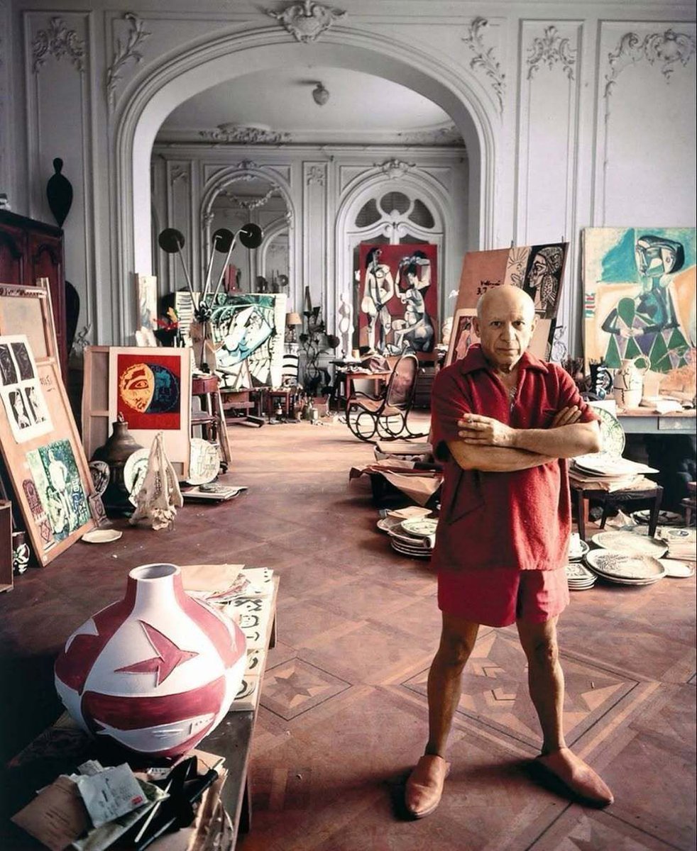 RaminNasibov's tweet image. Picasso in his studio near Cannes, France, in the 1950s.