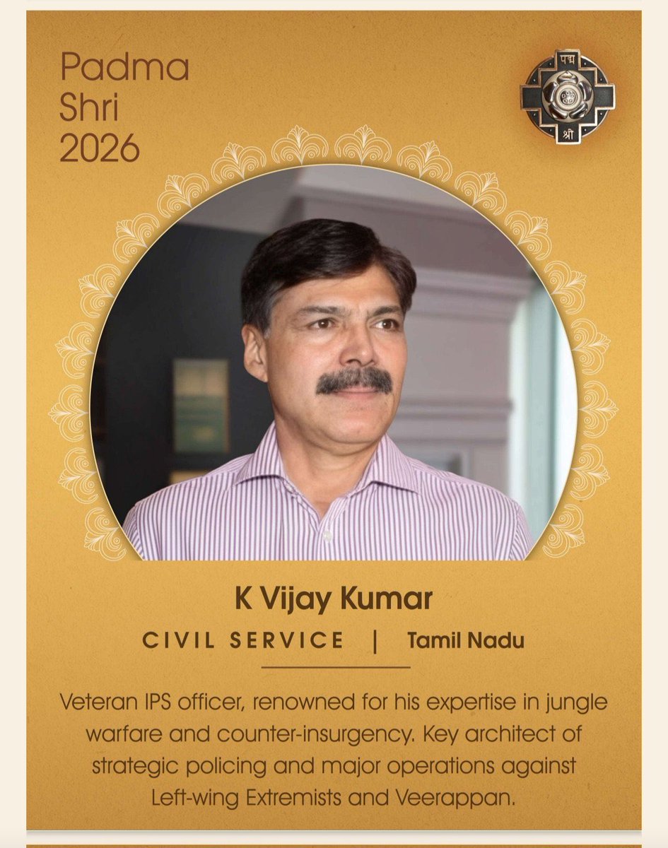 Man who was a key architect in Amit Shah’s team in MHA in strategizing against Naxalism and also Counter Insurgency in Kashmir leading up to Art-370 abrogation.
part of the first batch of SPG protecting Rajiv Gandhi. Well known in TN for killing Veerappan, Chennai police
