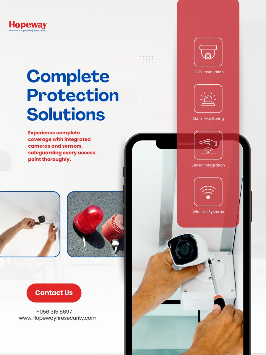 HopewaySafety's tweet image. حلول حماية متكاملة في نظام واحد 🔐
من تركيب كاميرات المراقبة إلى أنظمة الإنذار وربط الحساسات أمان شامل بكل احترافية.
  
Complete protection, all in one solution 🔐
From CCTV installation to alarm monitoring and smart sensor integration your security is fully covered.
#حلول_أمنية