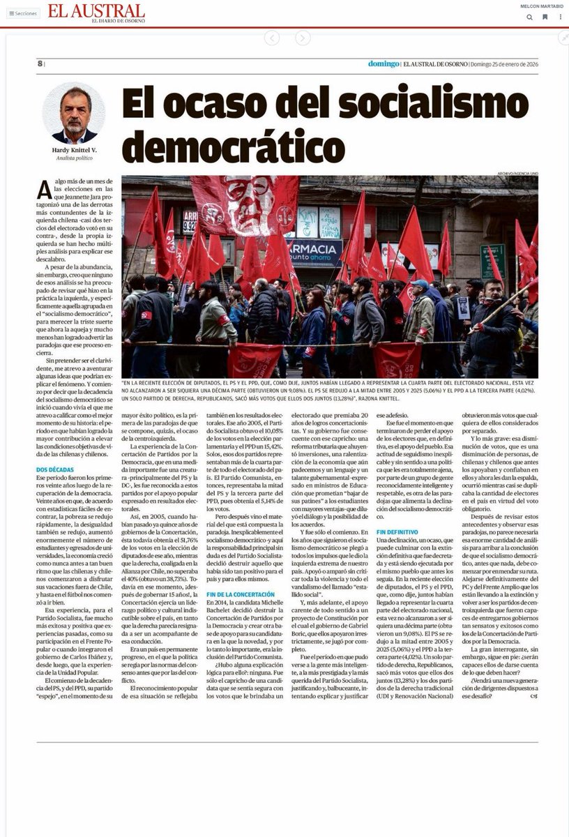 fidelsenador's tweet image. Notable columna. Haber renegado de nuestros éxitos y aliarnos con quienes querían reemplazarnos (pero a costa del Chile q amamos) ha sido el peor de los errores. Aún es tiempo de enmendar el rumbo.