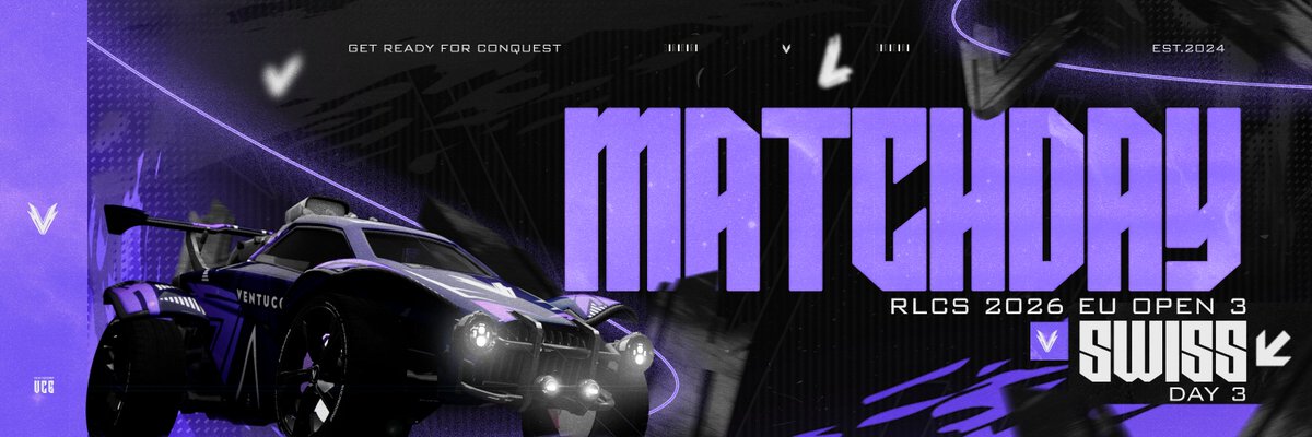 VentuCorp's tweet photo. 🚨 MATCHDAY – RLCS EU Open 3 | DAY 3 🚨

🇪🇸 Players: @VisaacRP @Rife_31 @Syke_rl
🇫🇷 Manager: @Zeysan000
🇫🇷 Coach: @ayouma_san

🏆 Back in the Top 32 of Europe after a huge Swiss run against:
@KarmineCorp · @TeamVitality · @WIP_EsportsTeam · @geekay_esports · @mancityesports · @selecaoRL · @F9EICAR · @HerefordFCrlcs · @TeamBSK_ · RST · Matcha Coco · The Last Last Dance · GentleBench · GHT

⏰ First match: 18:00 CET
🆚 RST
📺 Live on Twitch 👉 https://t.co/8vk0GwDeO1

Day 3. No fear. Let’s go. 💜🖤
#RLCS #RocketLeague #Matchday #VentuCorp