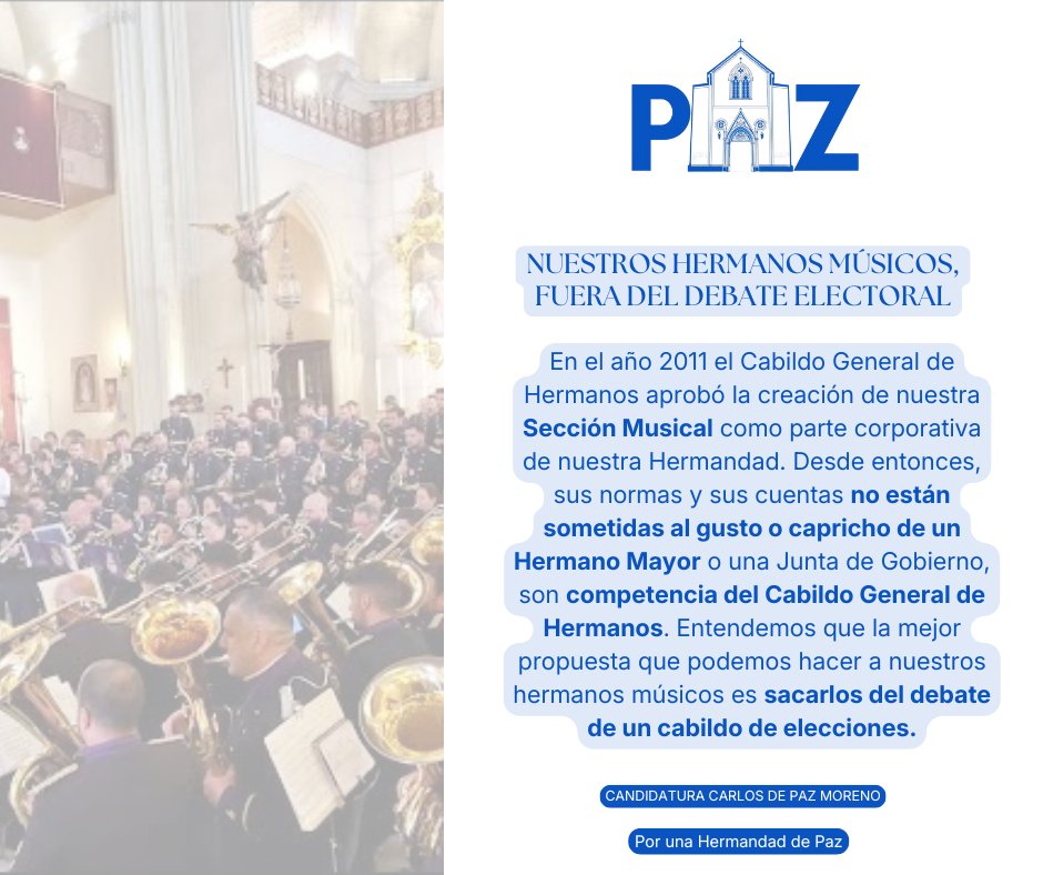 CarlosdePazHM's tweet photo. 🟣Costaleros, músicos, acólitos, diputados, nazarenos…

👉🏿Antes que nada, 𝐡𝐞𝐫𝐦𝐚𝐧𝐨𝐬.

Nuestro proyecto apuesta por el 𝐫𝐞𝐬𝐩𝐞𝐭𝐨 a cada colectivo, la 𝐭𝐫𝐚𝐧𝐬𝐩𝐚𝐫𝐞𝐧𝐜𝐢𝐚 en los procesos y el 𝐟𝐨𝐫𝐭𝐚𝐥𝐞𝐜𝐢𝐦𝐢𝐞𝐧𝐭𝐨 de la vida común de la Hermandad.

🟪 Adjunto detallamos las propuestas dedicadas a nuestros colectivos.   

#PorunaHermandaddePaz #HaceFaltauncambio #SSantaSevilla26