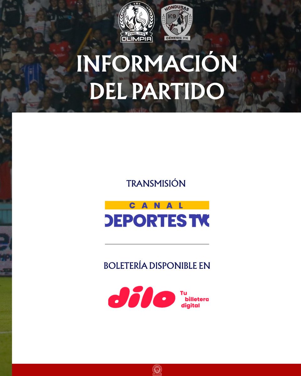 ¡HOY REGRESA EL BICAMPEÓN, HOY JUEGA OLIMPIA!🦁🇳🇱
🆚 Génesis PN.
🏆 <a href="/lnfphonduras/">Liga Hondubet</a> Jornada 1.
📺 <a href="/DeportesTVC/">Deportes TVC</a> 
🕢 7:30 PM
🏟️ Estadio Nacional “Chelato Ucles”.
🎟️ Sol: 100, Sombra: L. 300, Silla: L. 600.
👸🏻 En conmemoración al día de la mujer hondureña, cada dama ingresará gratis